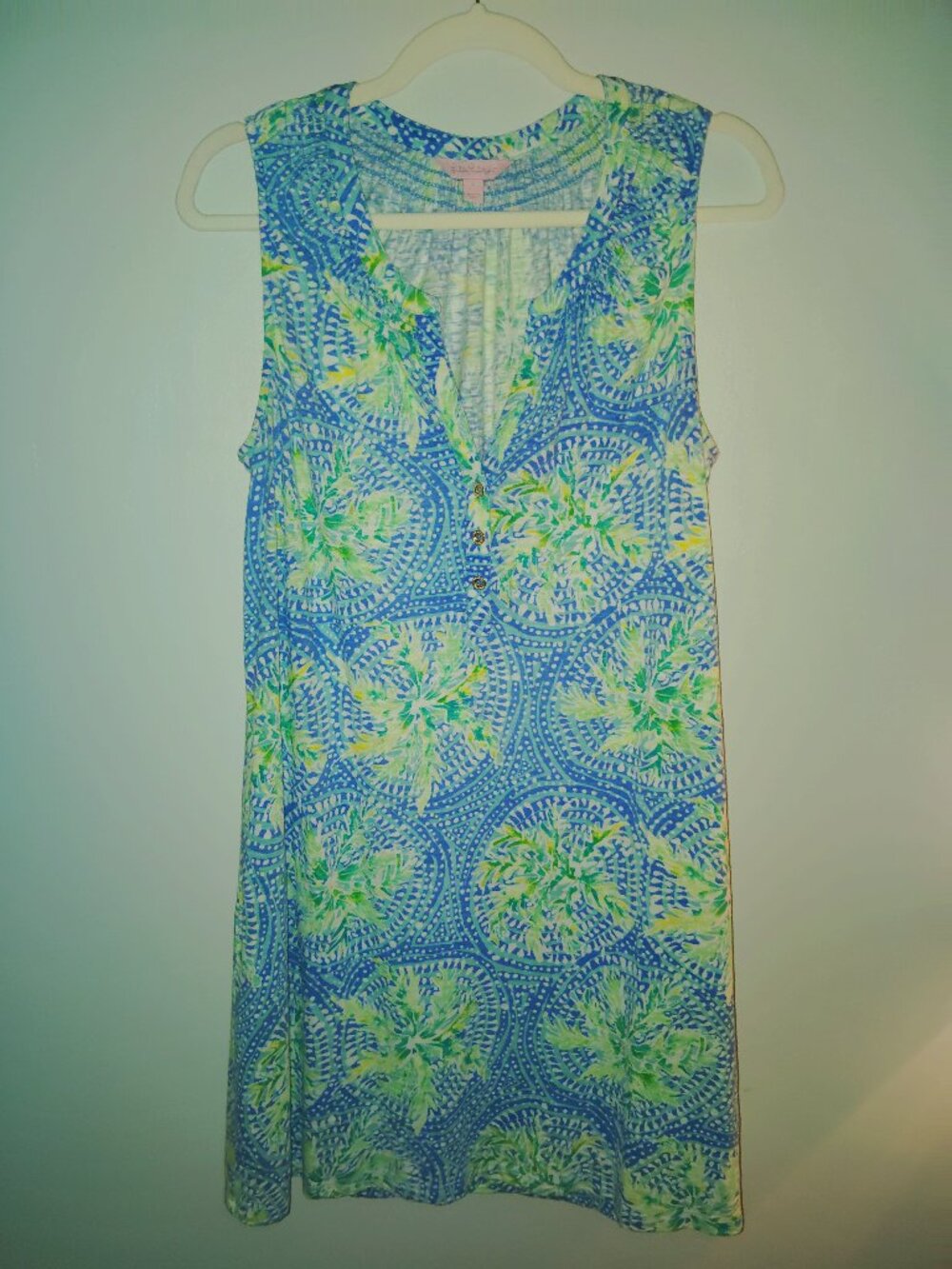 Lilly Pulitzer Essie Shift Henley Dress L Tropic Like It's Hot Bennet Blue EUC